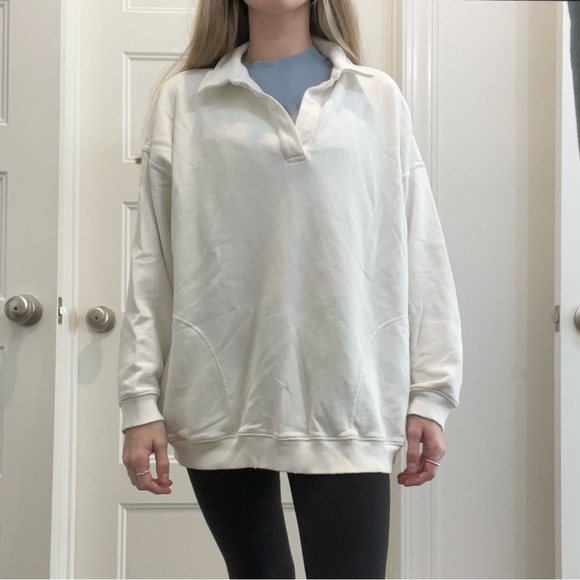 Aerie Collared Crew V Neck Pullover with Pockets, Size Small - Picture 8 of 8